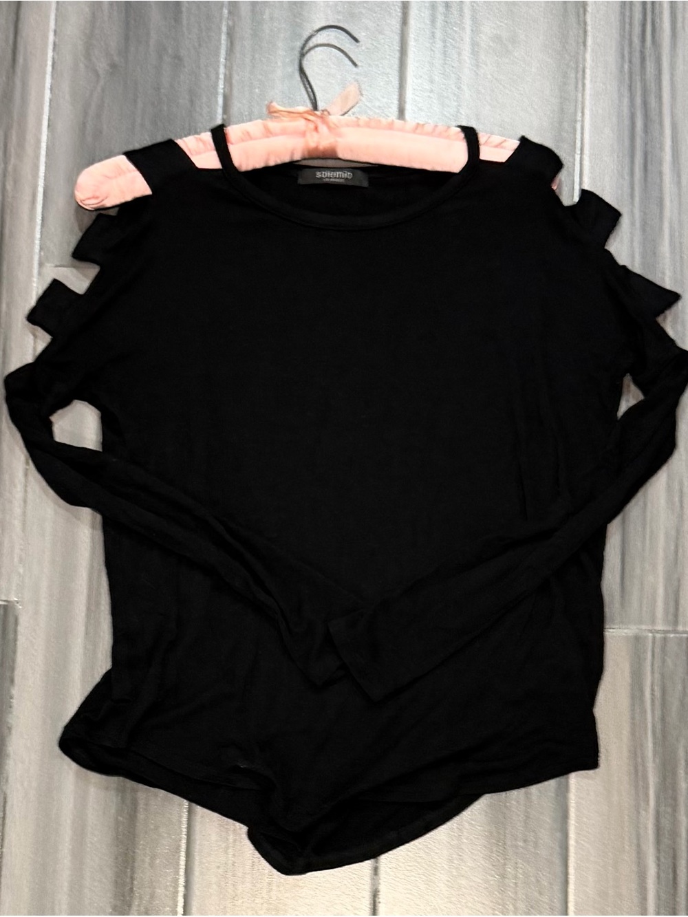 Solemio Black Cold-Shoulder Long Sleeve Top